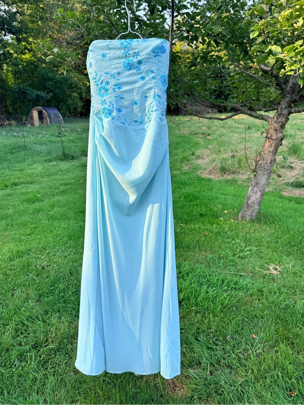 Beginning Boutique Strapless Light Blue Embellished Gown